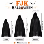 Black hooded Halloween cape shown in multiple length options