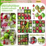 Multi-style red and green Christmas ornament sets in display boxes.