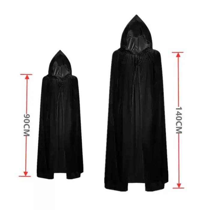 Black hooded cape size chart.