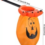 Size chart diagram showing dimensions for long-handled orange monster hand trick-or-treat bag.