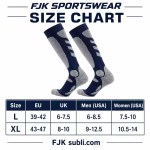 Knee-high ski socks size chart with UK, EU and US sizing