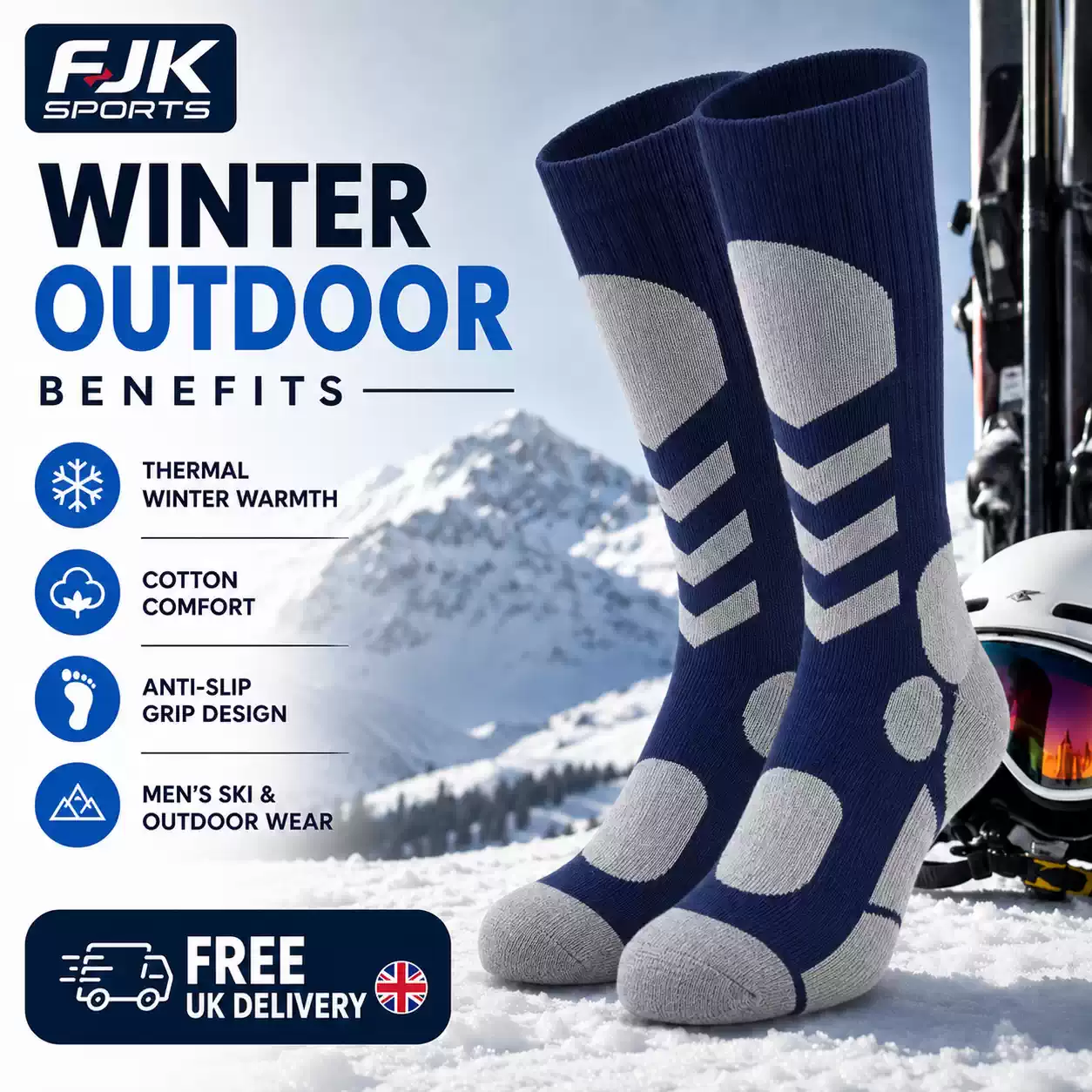 Men’s thermal knee-high ski socks with cushioned panels for warm winter outdoor wear