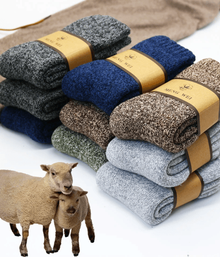Men’s thick wool winter socks in assorted grey, blue, brown and green colours for cold-weather wear