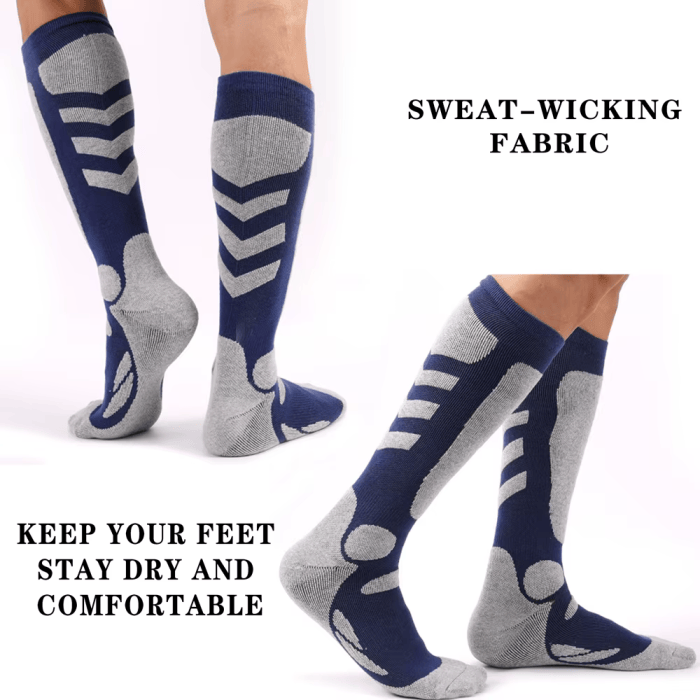 Sweat-Wicking Ski Socks Knee-high ski socks with sweat-wicking fabric for dry winter comfort