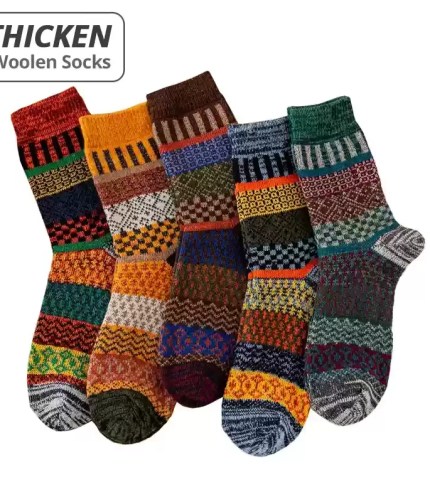 Thick wool winter socks in colourful patterns for warm cold-weather wear