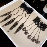 Gothic black lace wristband finger ring harness set.