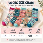 Unisex winter socks size chart for EU shoe sizes 37–43, estimated foot length 23.5–27.5cm, 5-pair pack