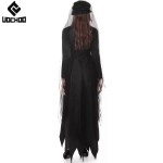 Back view of long black bride dress