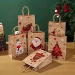 Collection of handled Christmas gift bags with Santa, snowman, Christmas tree, sleigh and festive prints.