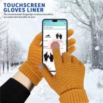 Thermal touchscreen knit winter gloves featuring a fleece lining, finger touchscreen compatibility, jacquard palm design, and an elastic cuff made from 95% acrylic and 5% spandex.