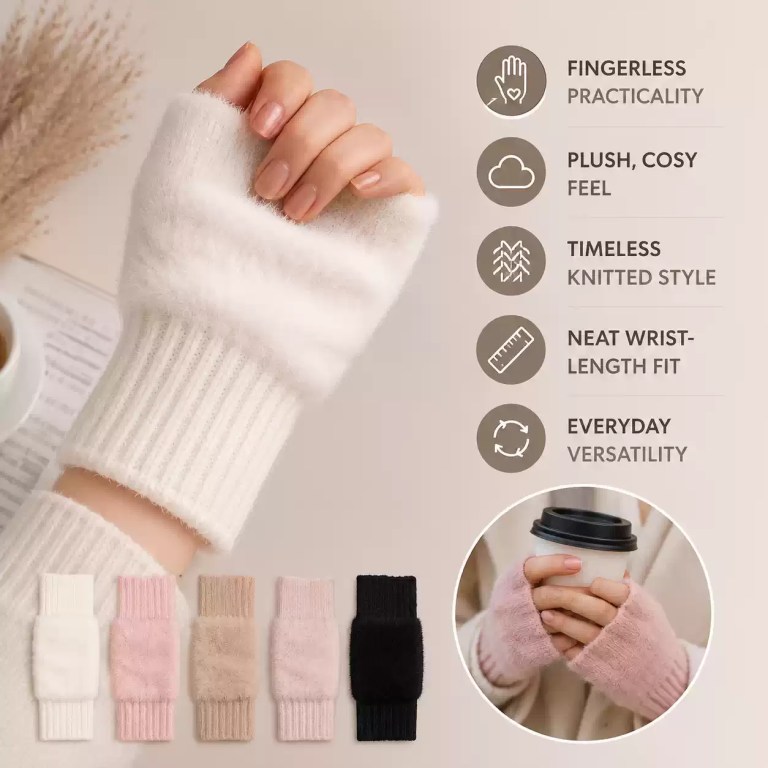 Plush Knit Fingerless Winter Gloves