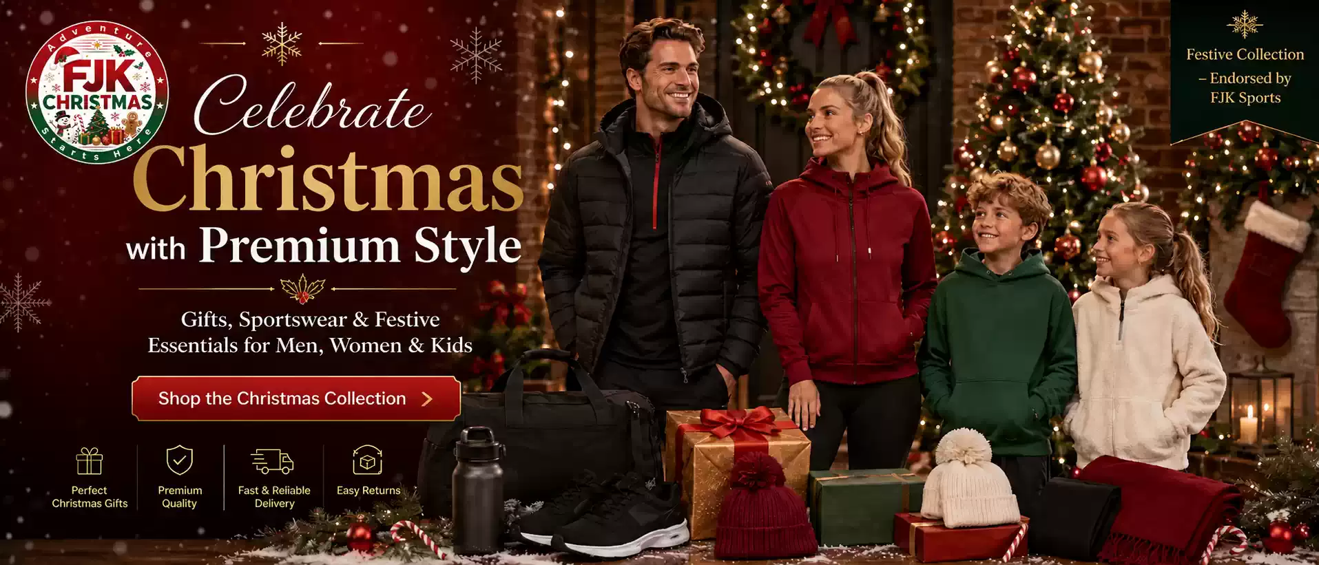 Christmas sportswear and gifts collection for men, women and kids with festive winter essentials and premium style.