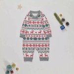 Baby one piece Christmas romper with red reindeer Fair Isle pattern