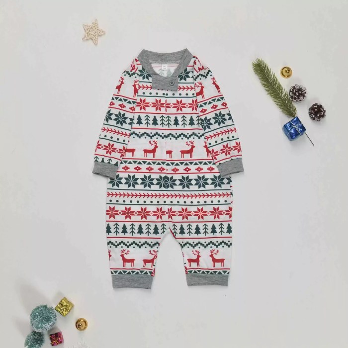 Baby one piece Christmas romper with red reindeer Fair Isle pattern