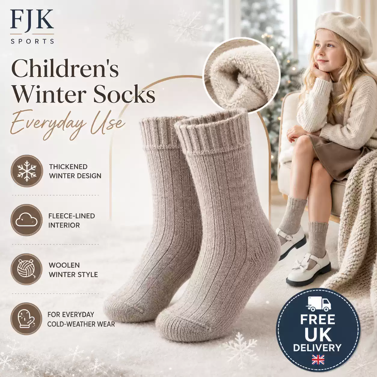 Children’s warm fleece-lined winter socks with thick knitted design for cold-weather wear