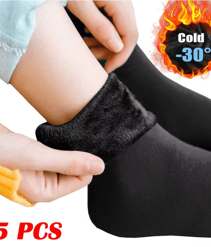 Black fleece-lined thermal winter socks with thick soft lining for cold-weather warmth
