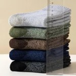 Warm thermal winter socks stacked in assorted colours