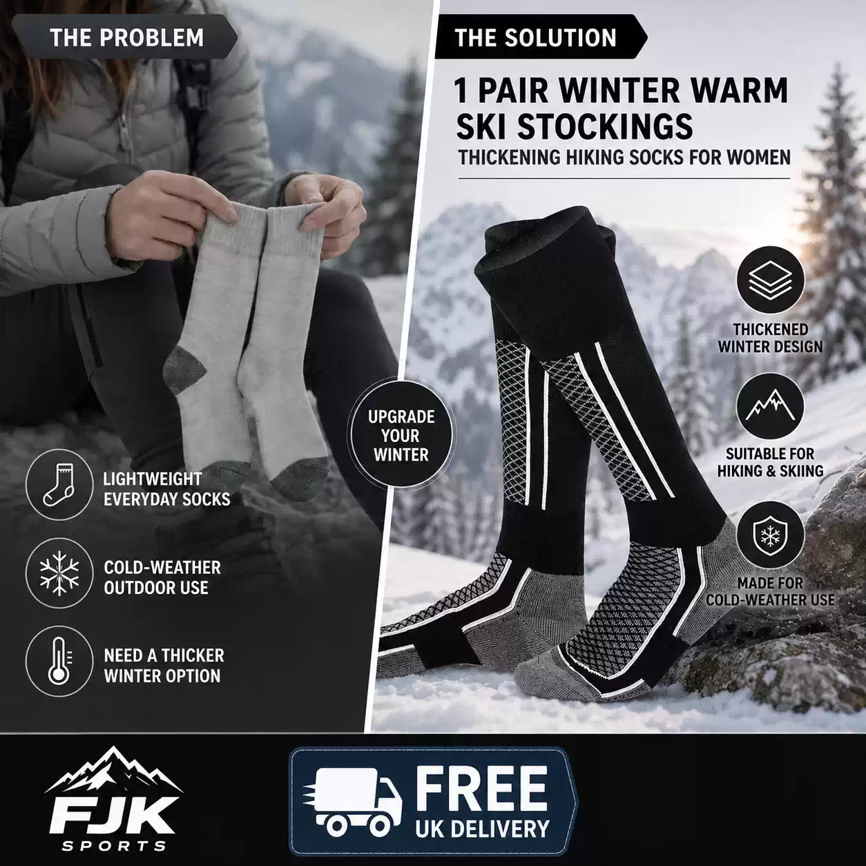 Women’s thick winter ski socks for hiking, skiing and cold-weather outdoor wear