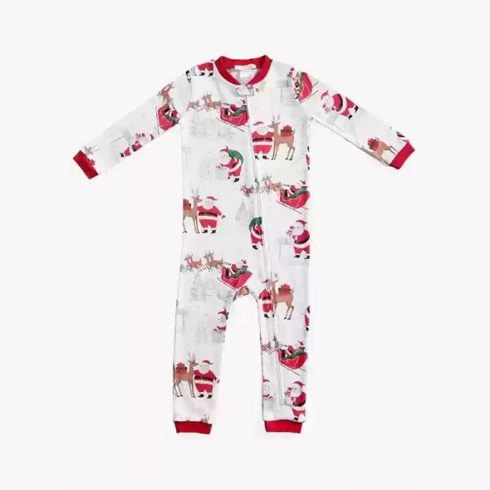 Kids white Christmas sleepsuit with Santa and festive print design
