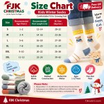 Kids winter socks size chart for ages 1 to 12 with foot length and EU sizes.