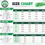 Size measurement guide for men, women, and kids long-sleeve apparel.
