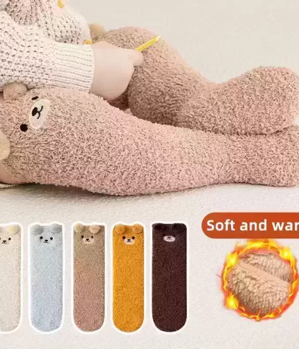 Soft kids winter bear socks in multiple warm colours.