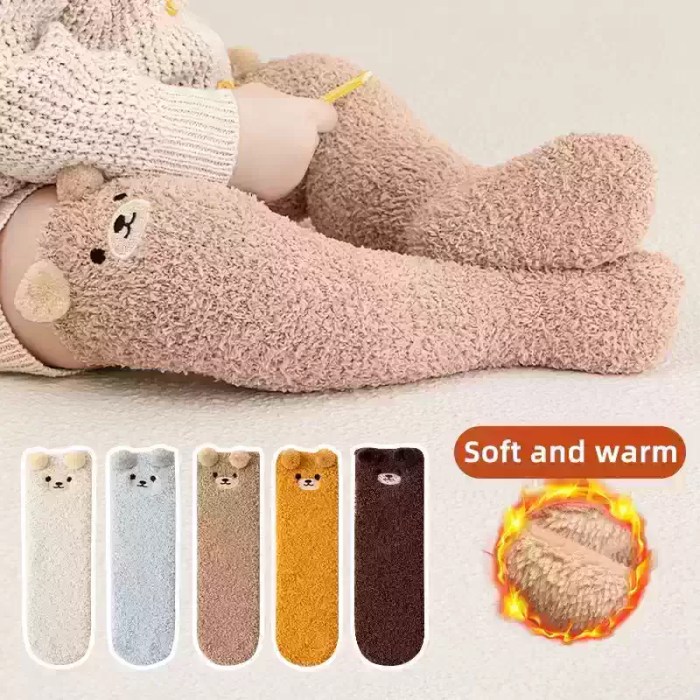 Soft kids winter bear socks in multiple warm colours.