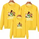 Grey matching family Christmas sweatshirts with Santa, snowman and reindeer print.
