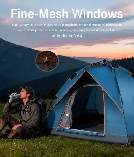Versatile 2-4 person quick opening tent with a spacious hexagonal design for UK caravan side-pitching.