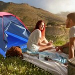Close-up of the sun protection coating on the lightweight tunnel camping tent.
