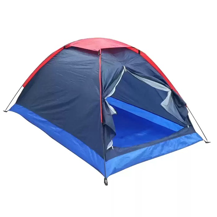 2 People Outdoor Travel Camping Single Layer Tent_6 A large multifunctional tunnel camping tent set up in a scenic mountain valley.