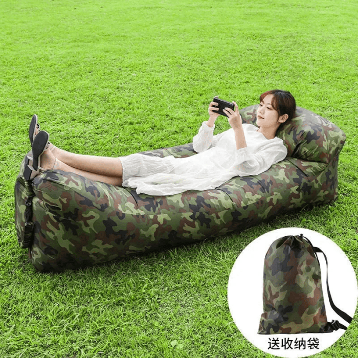 Fast inflatable sofa in blue for camping air lounger.