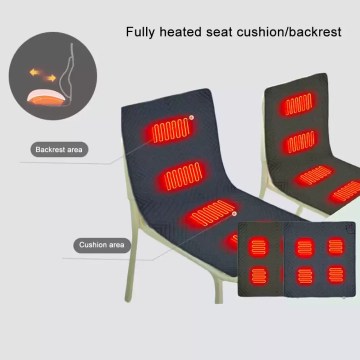 Fully heated seat cushion and backrest for camping chair comfort