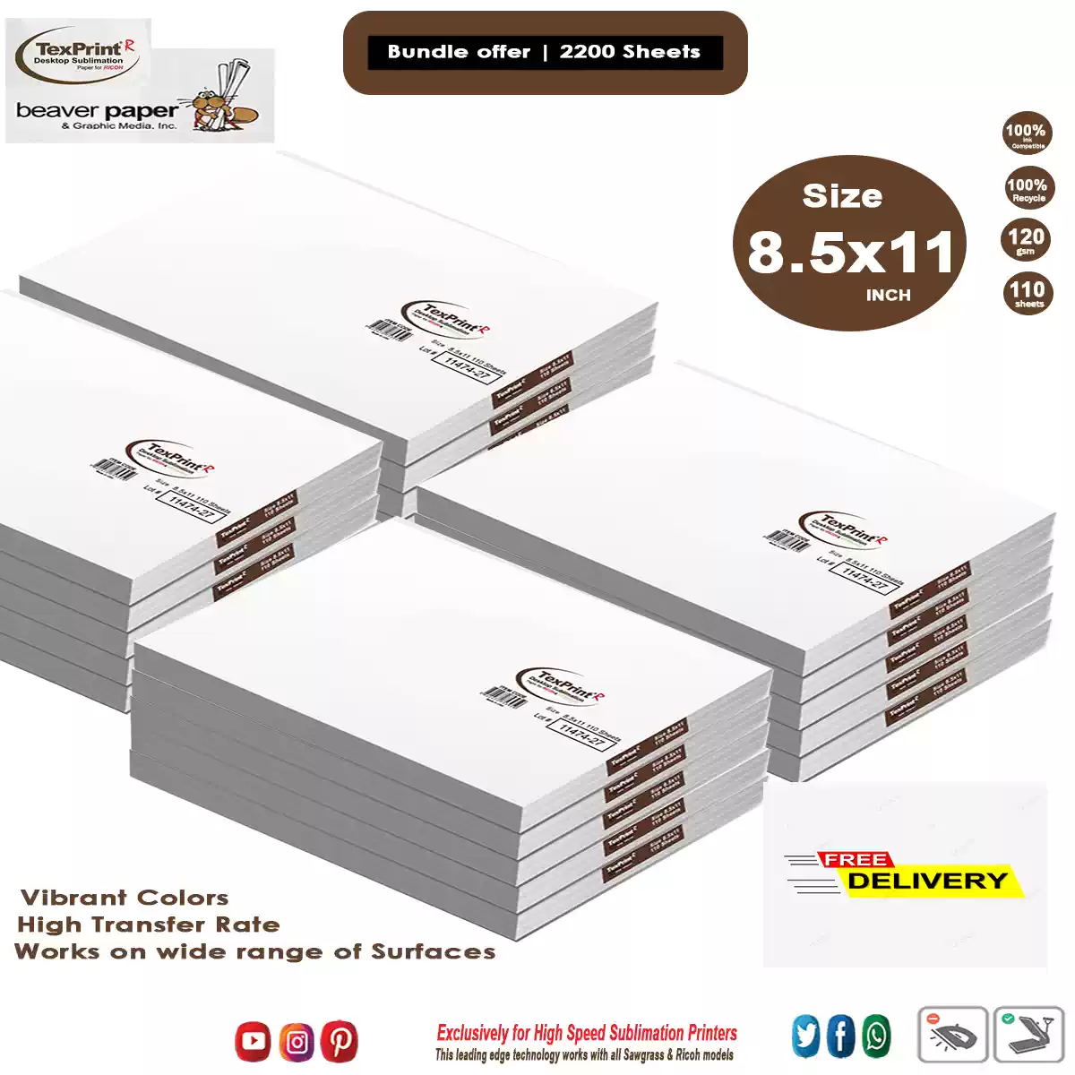 Texprint r sublimation paper | 8.5x11 bundle 2200 pages | UK