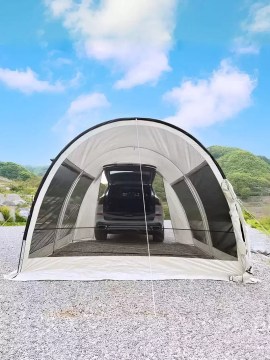 Drive-away awning tent with car inside, ideal for UK camping trips.
