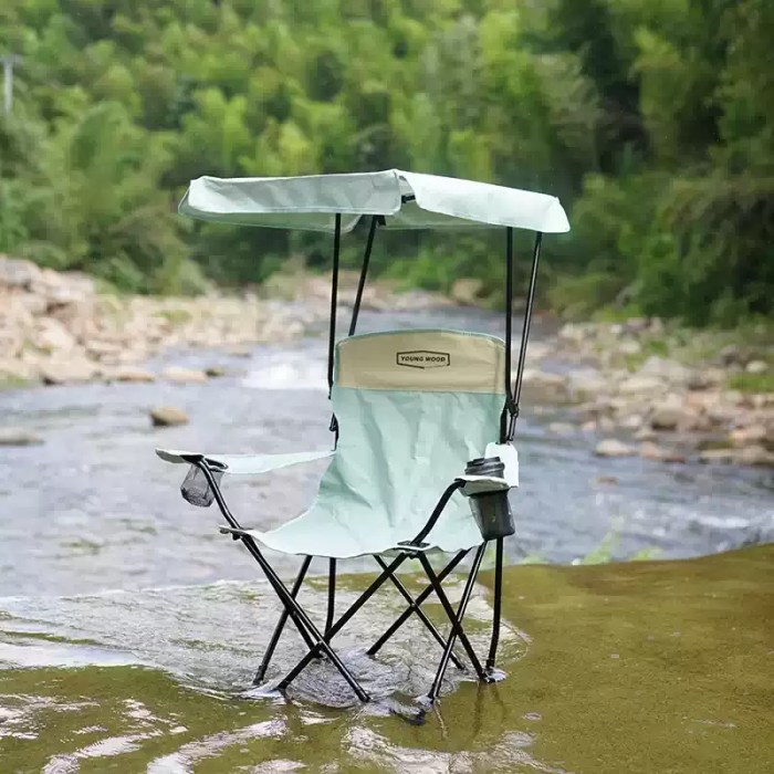 ractical camping chair with overhead canopy.