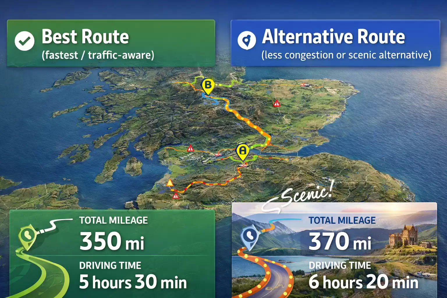 Best and alternative driving routes in the UK
