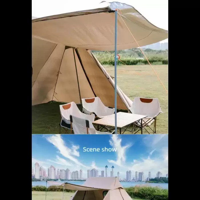 Side view showing the stable dual-pole structure of the double-peaked outdoor tent.