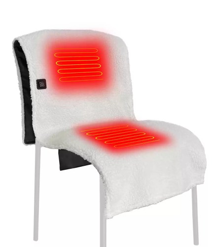 White electric heated sherpa chair pad.