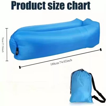 Inflatable air sofa lounger showing size dimensions and carry bag