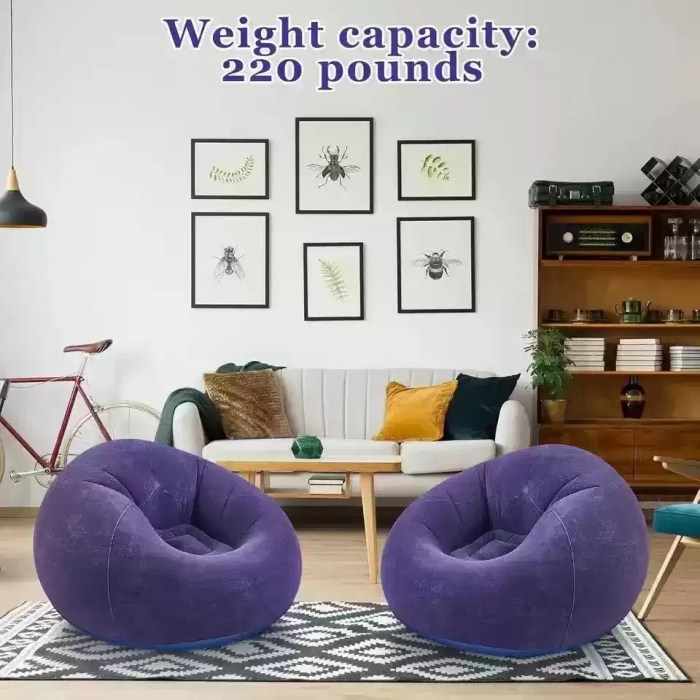 Blow up chairs used for outdoor relaxation.