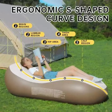 Ergonomic inflatable air sofa lounger with S-shaped support for outdoor relaxing