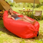 Portable outdoor beach air sofa bed in blue.