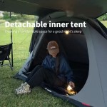 Side profile of the tunnel tent showing its aerodynamic and wind-resistant shape.