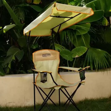 Folding camping chair with sun canopy, ideal for garden or outdoor use