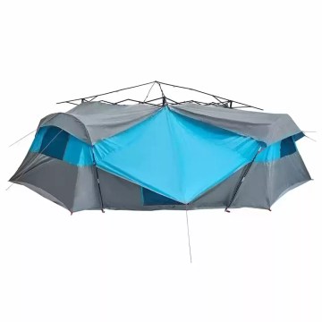 Large double-bedroom tent interior featuring a removable divider for flexible sleeping arrangements on UK camping trips.