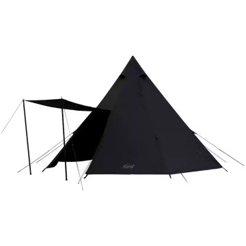 Black pyramid camping tent with canopy, lightweight and ideal for UK outdoor camping