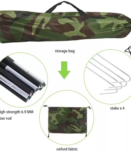 Close-up of the silver UV coating inside the one person camouflage tent.