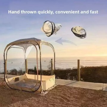 Instant pop-up screened gazebo with quick hand-throw setup for outdoor camping use