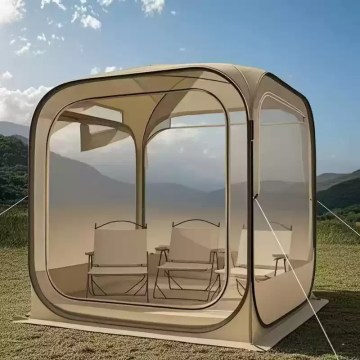 Spacious screened camping gazebo with mesh walls for outdoor seating and UK campsite use